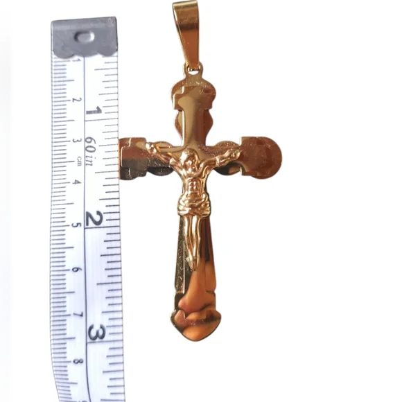 Stainless Steel Gold Crucifix Pendant New - Picture 4 of 4